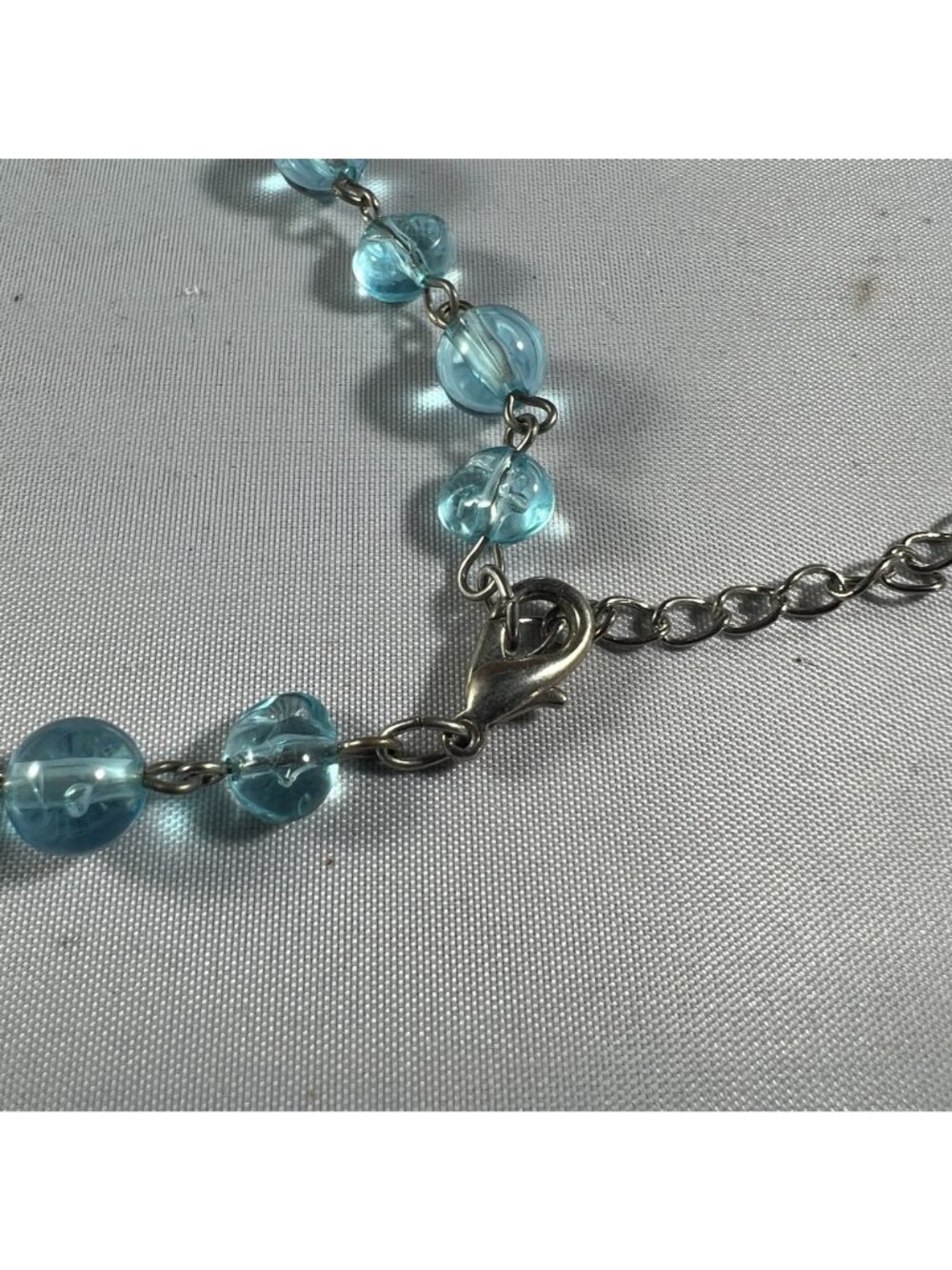 Handcrafted Blue Floral Pendant Necklace With Glass Beads & Adjustable Chain - Picture 3 of 3